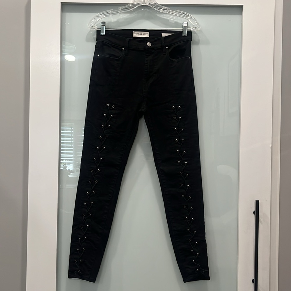 PacSun Jet Black Denim Lace Up High Rise Jegging Pants, Size 27